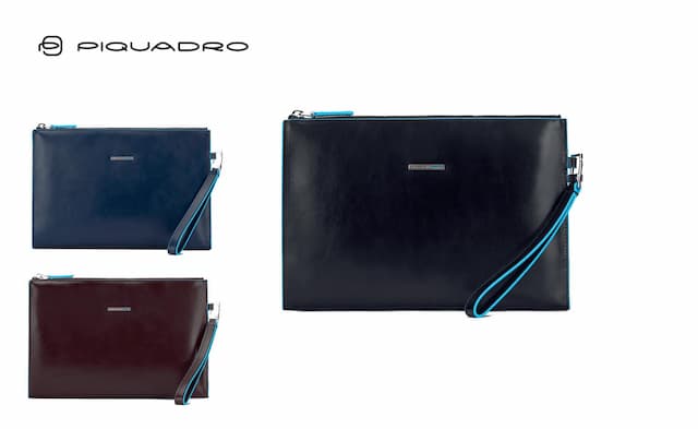 Pochette uomo sottile in pelle Piquadro personalizzabile con logo