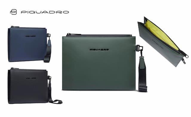 Pochette piatta in tessuto gommato piquadro personalizzabile con logo