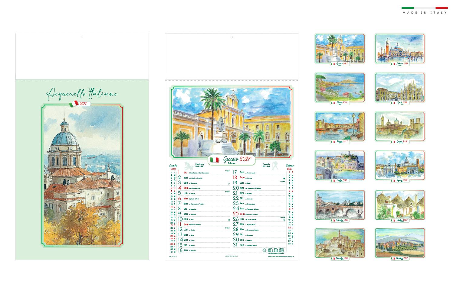 Calendario acquerello italiano mensile 13 fogli