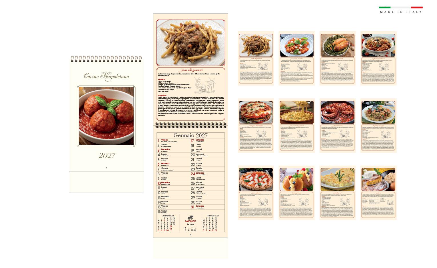 Calendario da parete mensile spiralato cucina napoletana