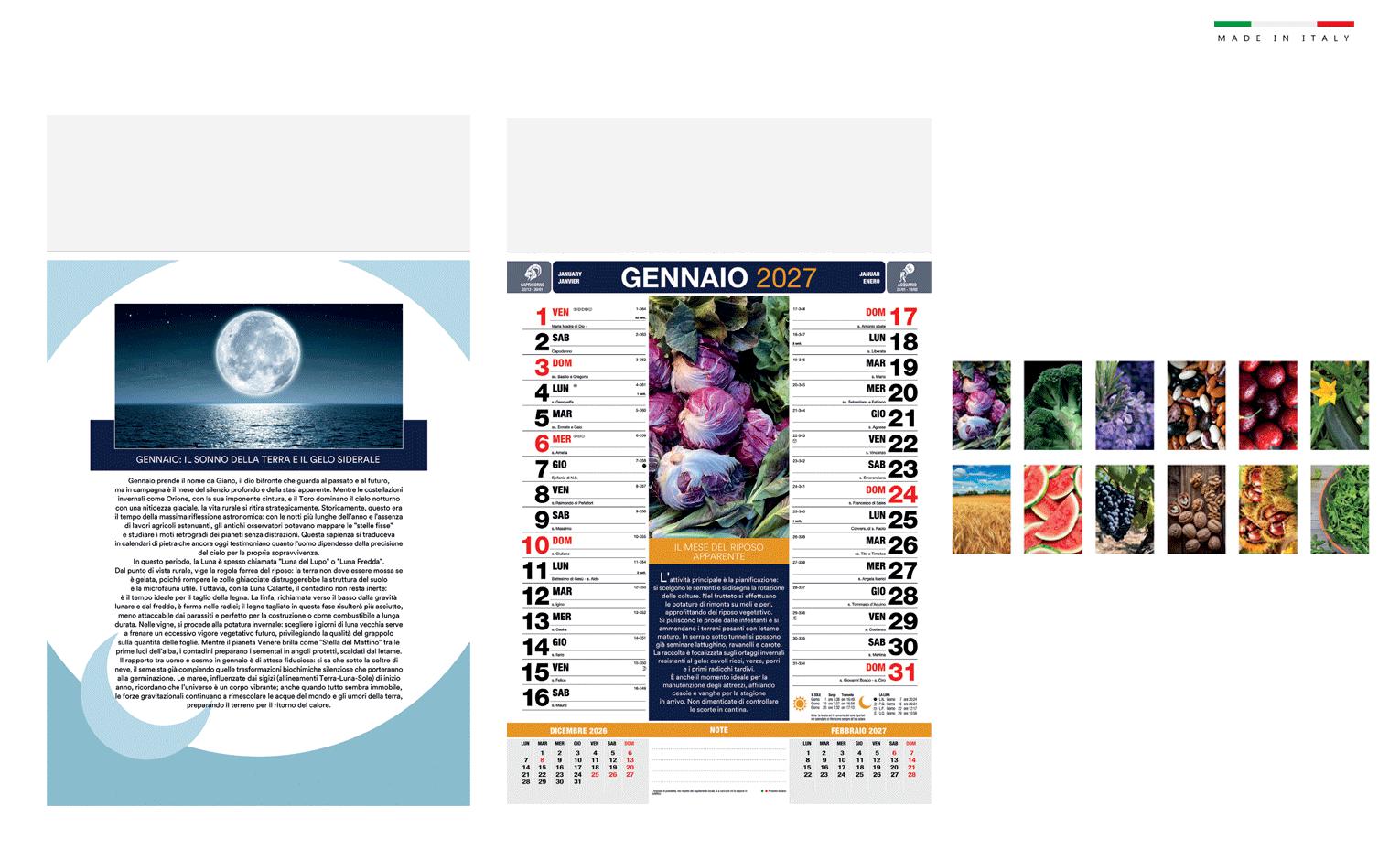 Calendario lunario mensile 12 fogli 28,8x47