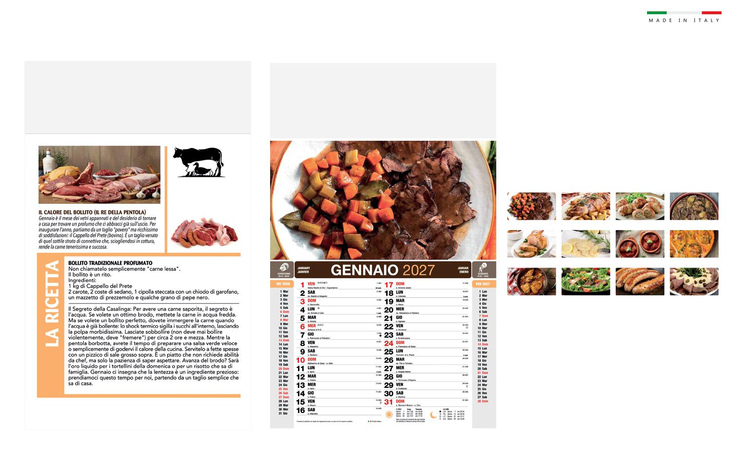 Calendario carne intavola mensile 12 fogli 28,8x47