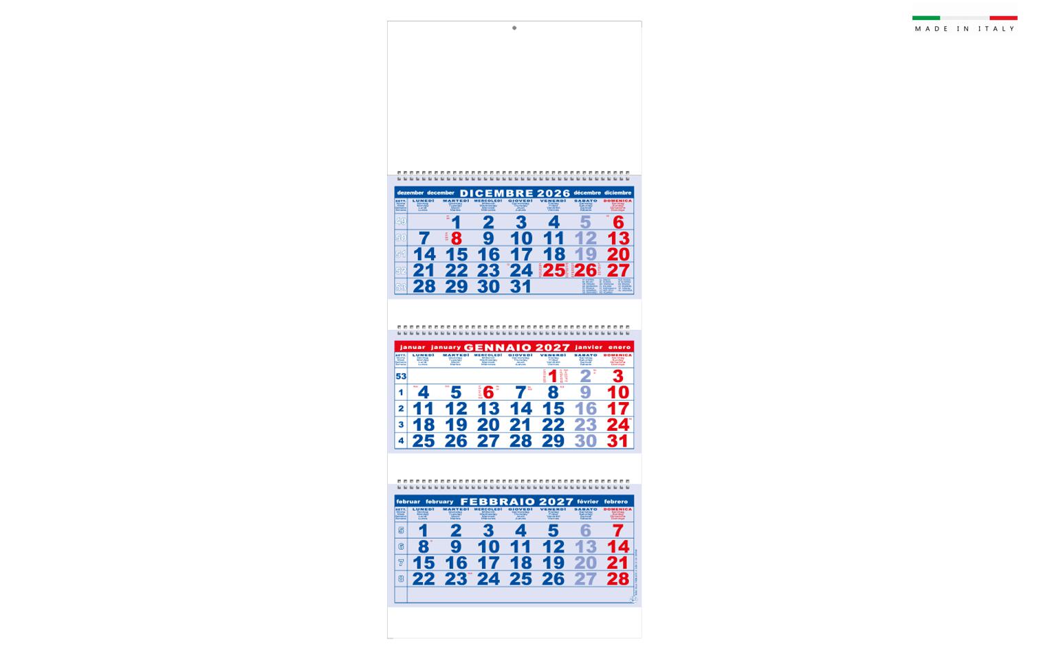 Calendario trittico12 fogli 3 blocchi spiralati 33x80