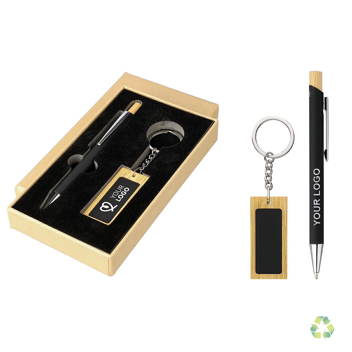 Set regalo penna e portachiavi in alluminio e bamboo zara