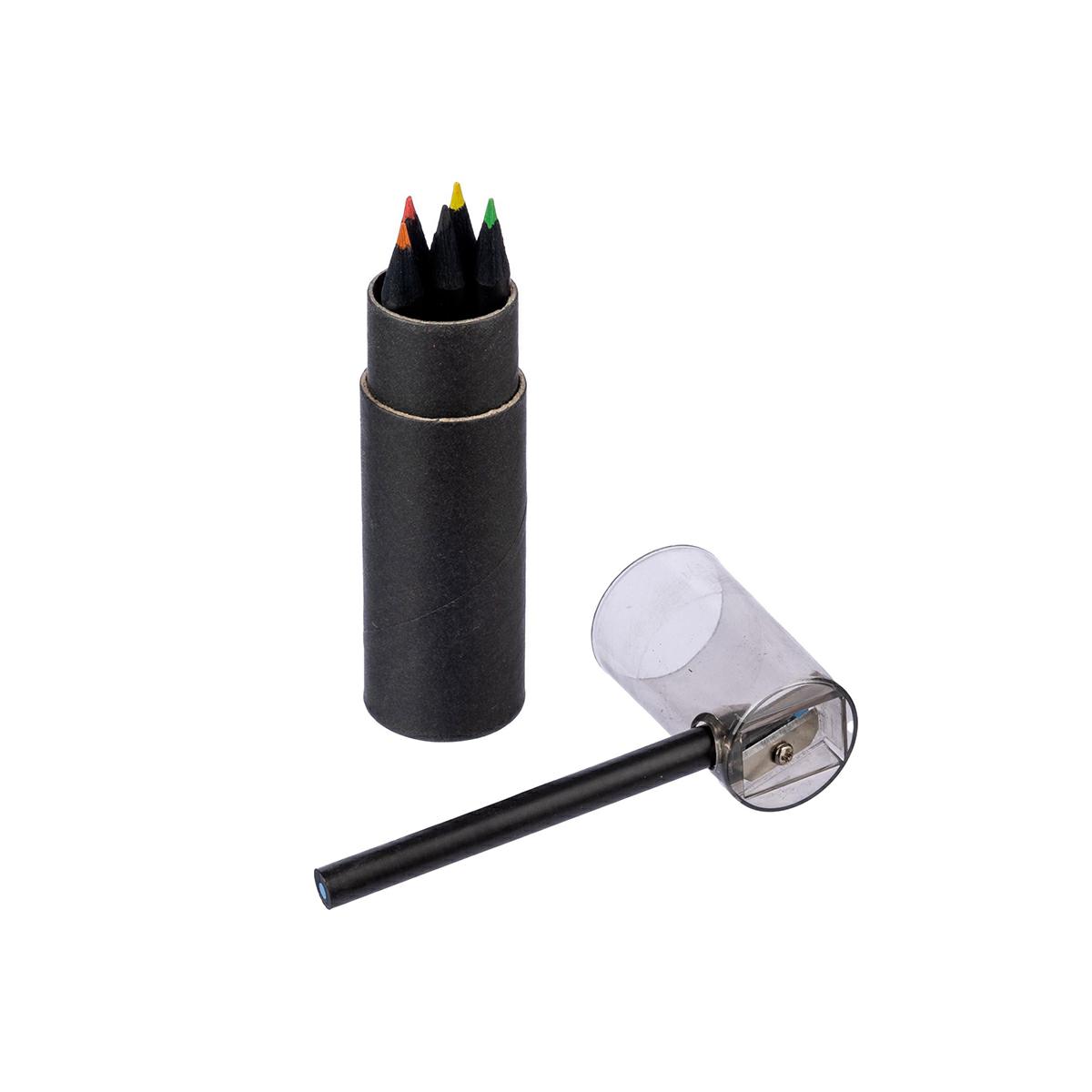 Set 6 matite colorate in legno con rifiniture in nero