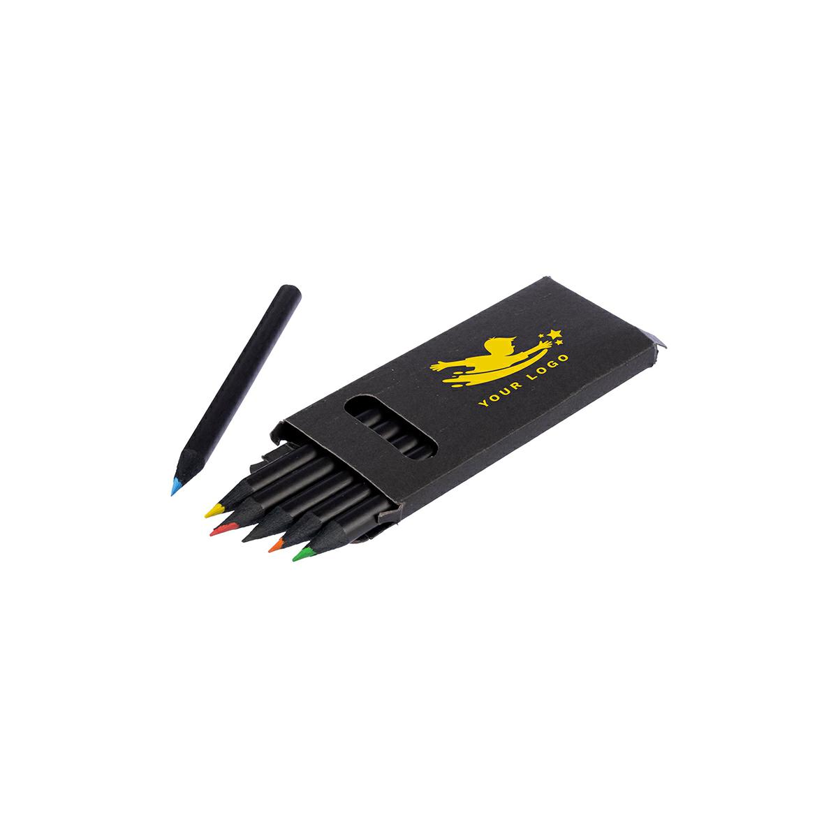 Set 6 matite colorate in legno con rifiniture in nero