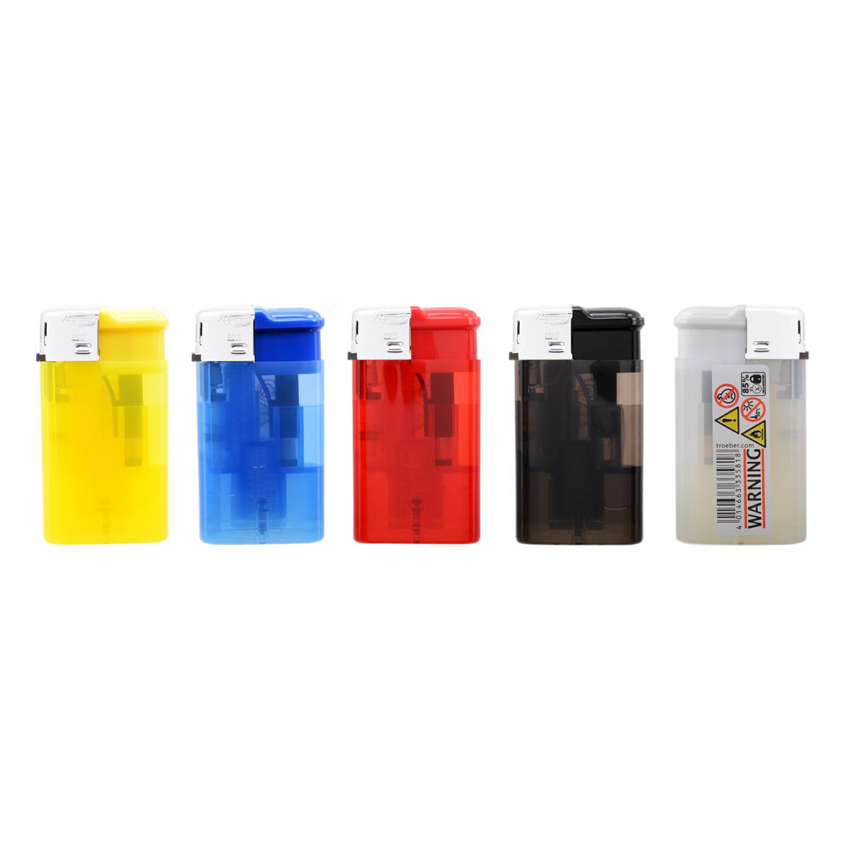 Accendino in plastica semitrasparente in colori assortiti