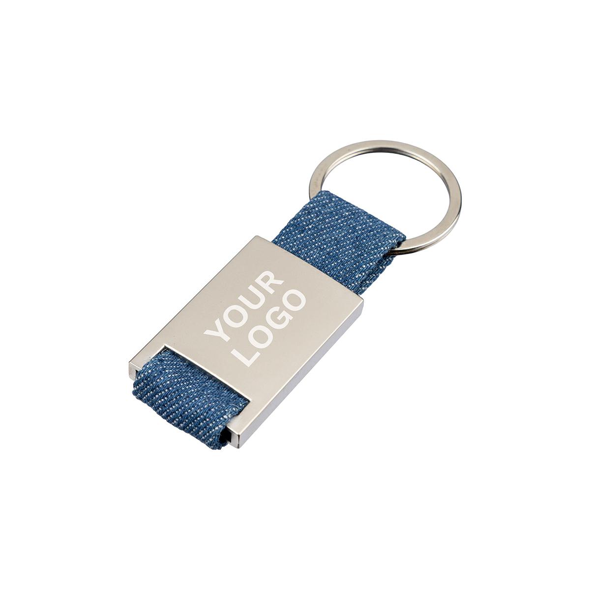 Portachiavi in denim e lega di zinco 6,3x2,7x0,5