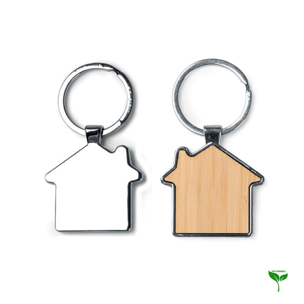 Portachiavi in bamboo e metallo a forma di casa