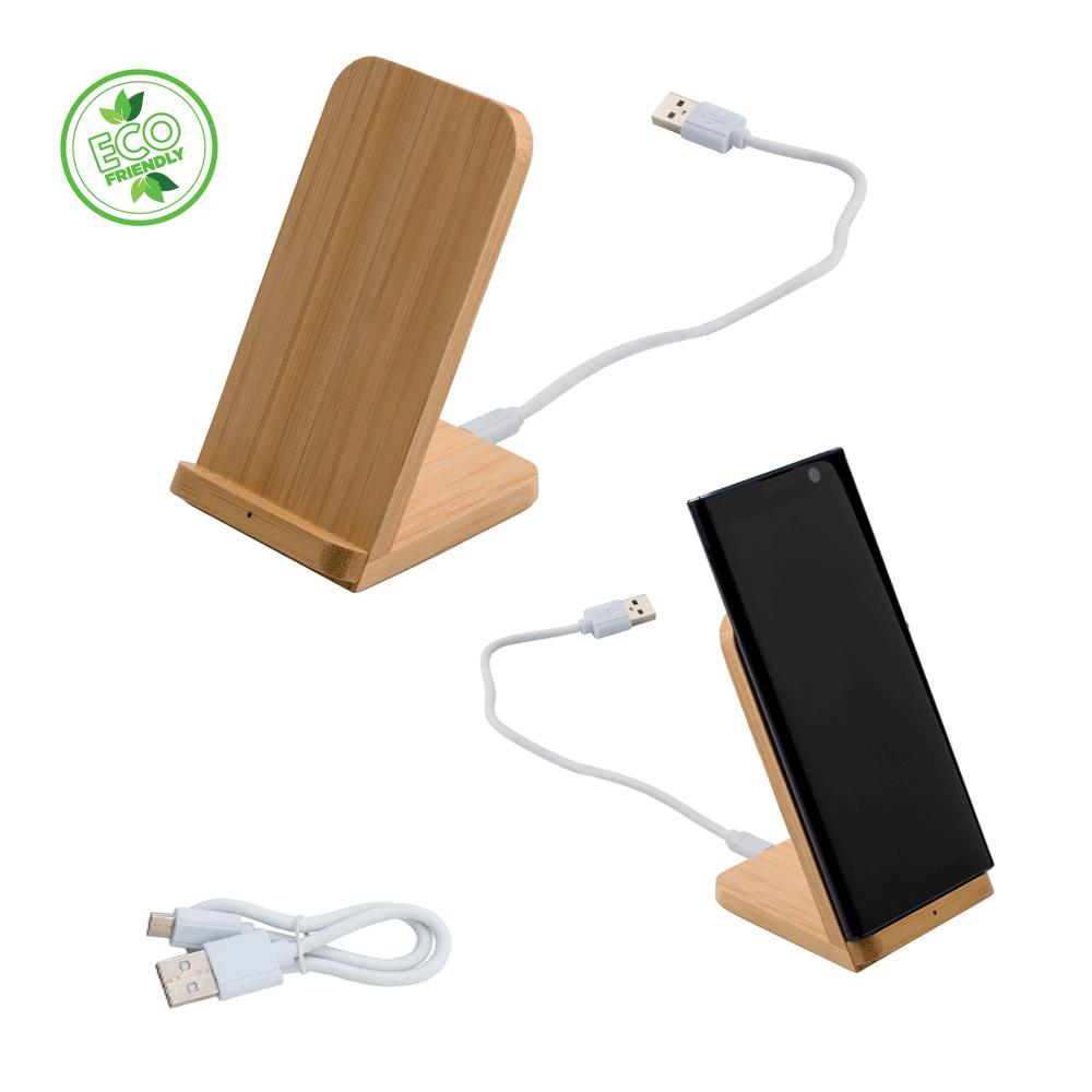 Supporto per smartphone in bamboo ricaricabile