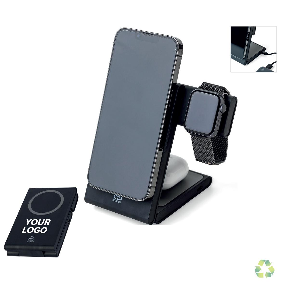 Stazione di ricarica wireless 3in1 in ABS riciclato