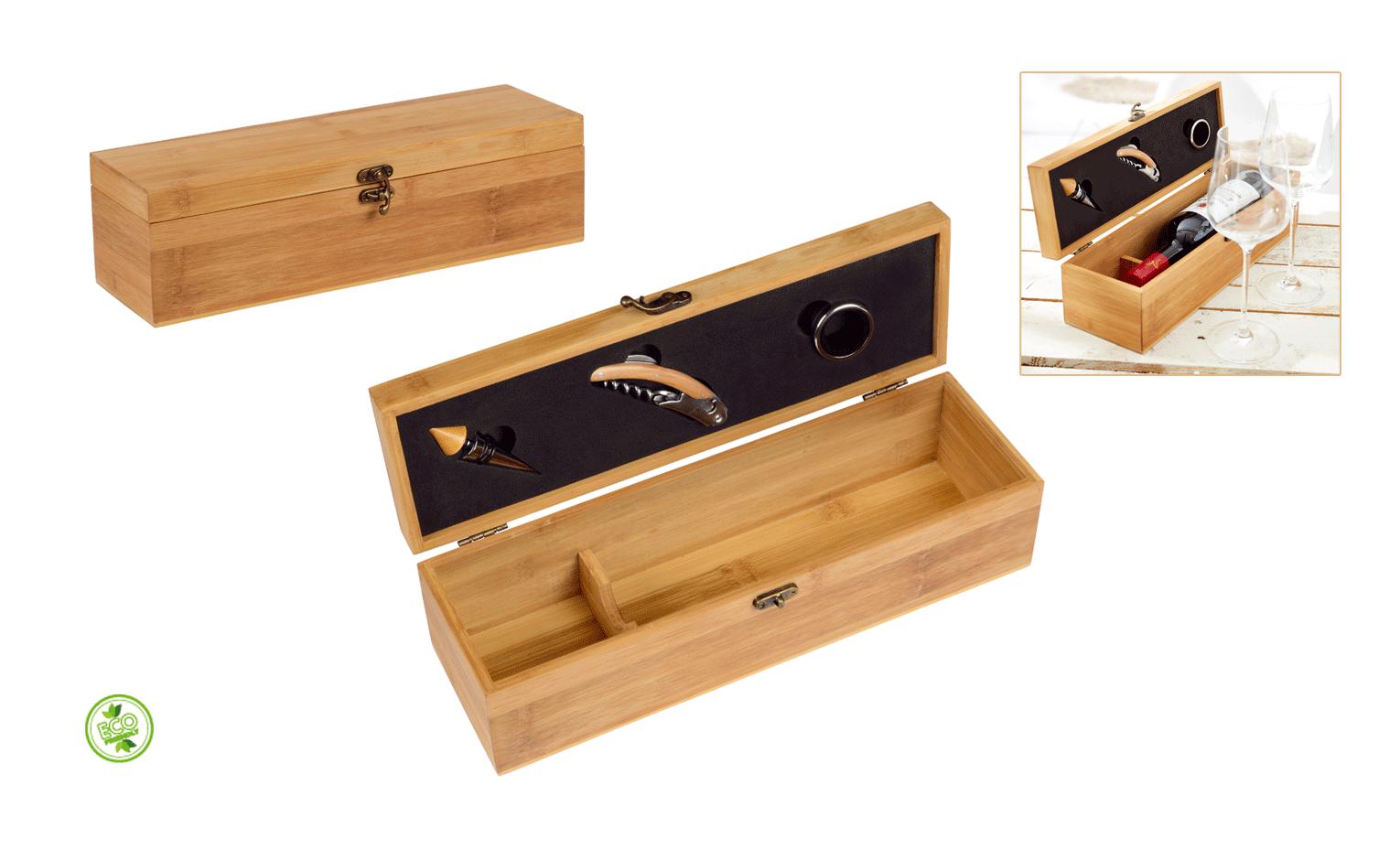 Set vino scatola 1 bottiglia con 3 accessori