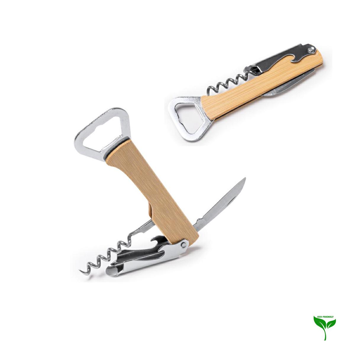 Apribottiglie cavatappi in acciaio inox e bamboo