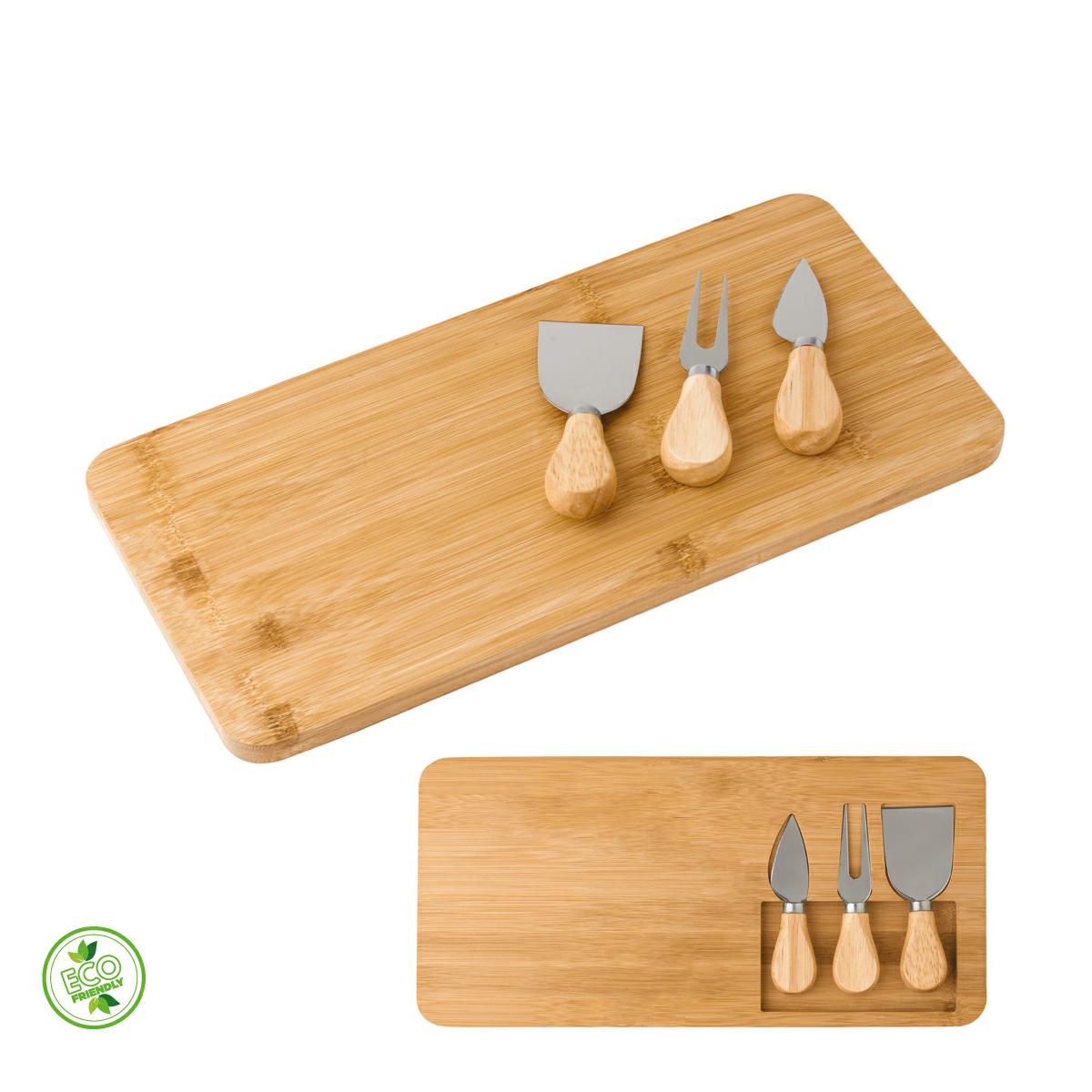 Tagliere per formaggi in bamboo compresi tre utensili