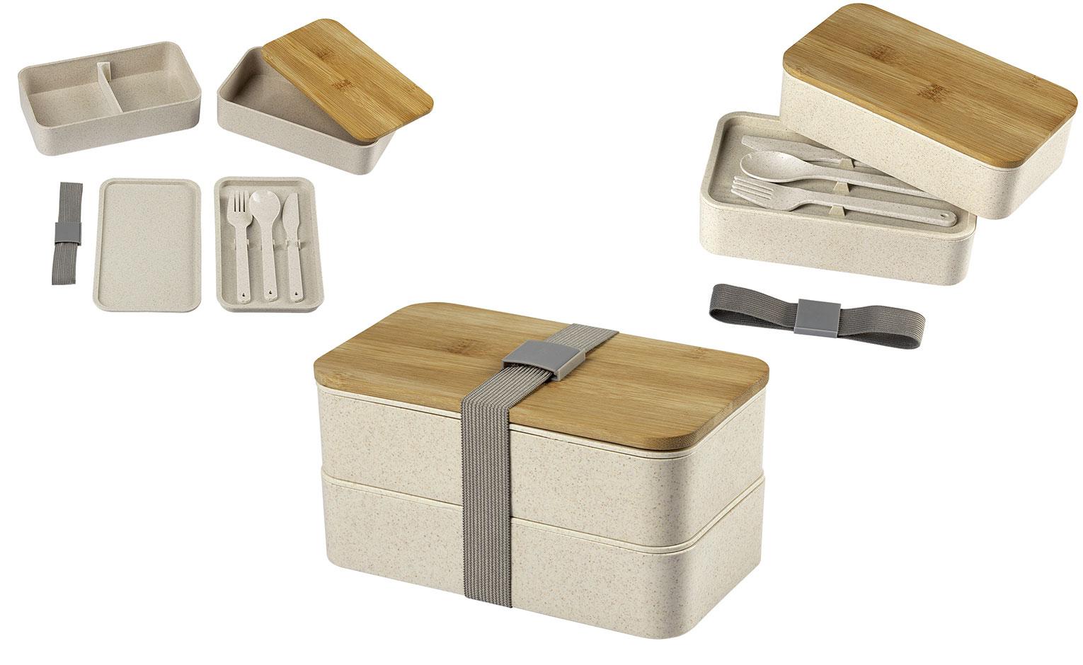 Lunch box contenitore pranzo 2 scomparti e posate