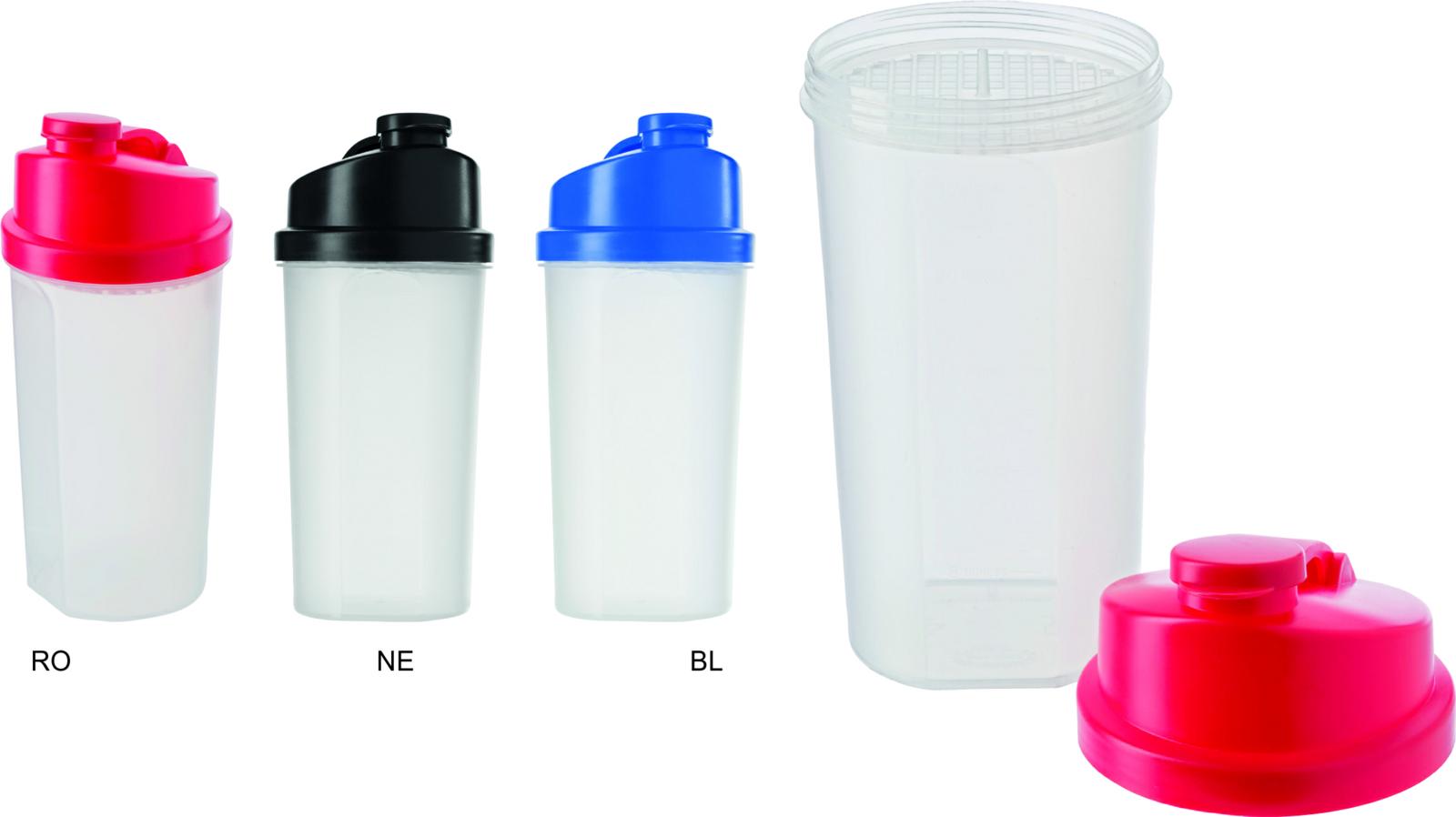 Borraccia shaker inplastica trasp.coperc.colorat.