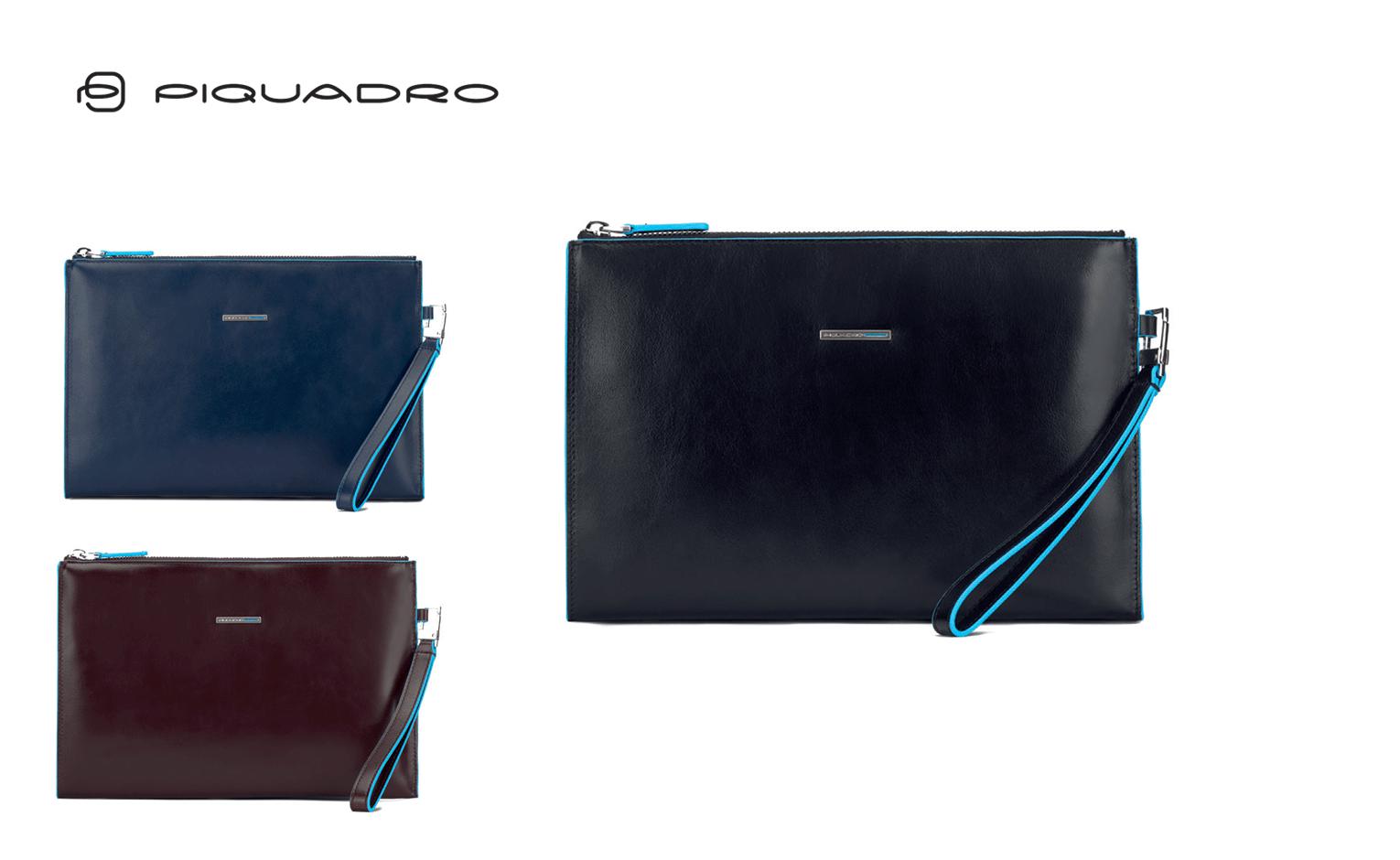 Pochette uomo sottile in pelle piquadro personalizzabile con logo