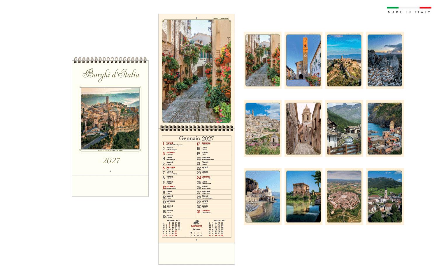 Calendario da parete mensile spiralato borghi