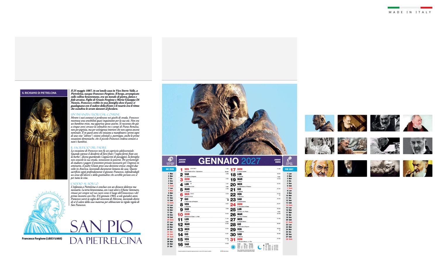 Calendario san pio mensile 12 fogli 28,8x47