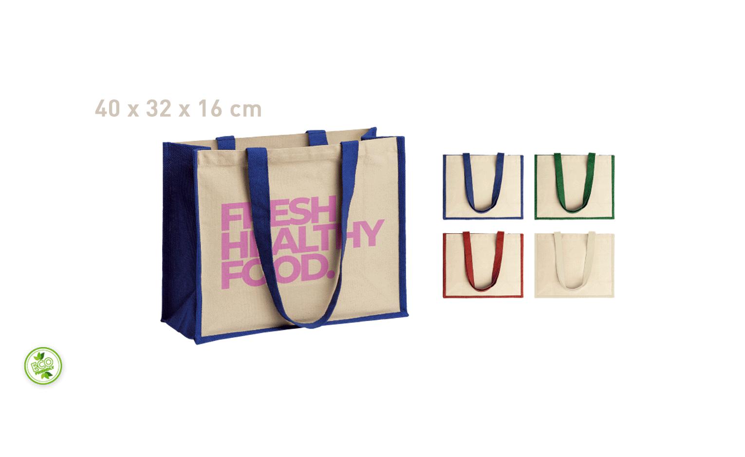 Shopper in juta e cotone manici lunghi 40x32x16 personalizzabile con logo