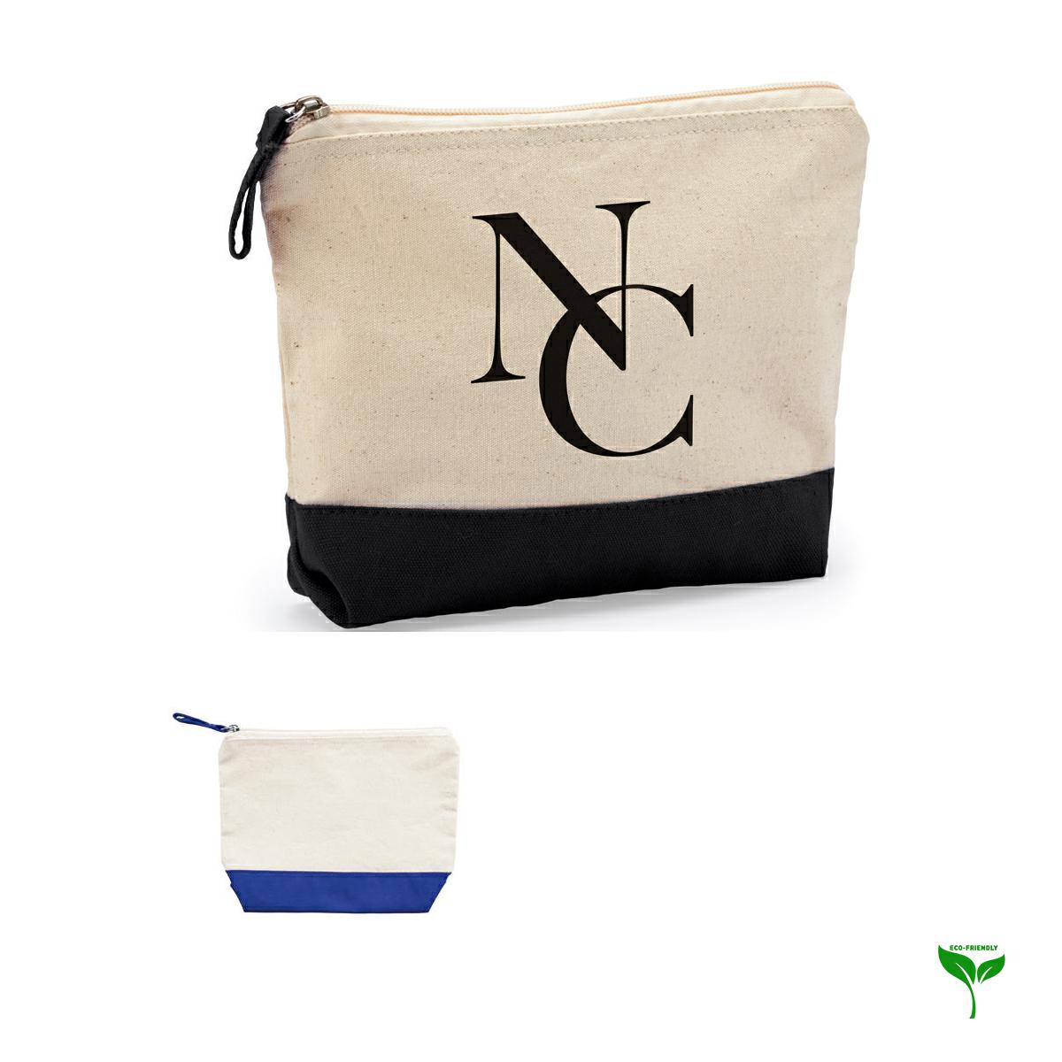 Beauty case in cotone bicolore con manico personalizzabile con logo