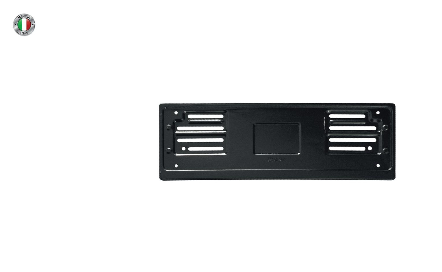 Portatarga anteriore in metallo nero Made in Italy personalizzabile con logo